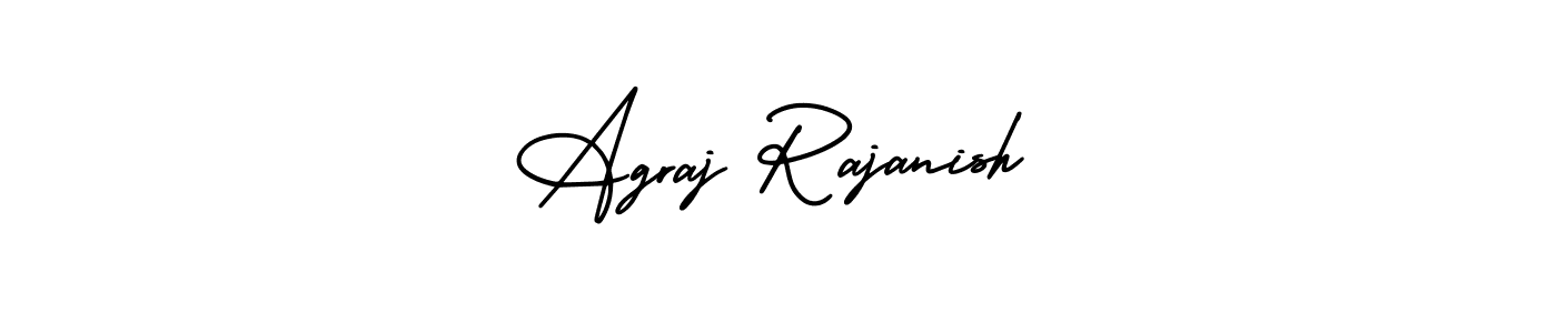 You should practise on your own different ways (AmerikaSignatureDemo-Regular) to write your name (Agraj Rajanish) in signature. don't let someone else do it for you. Agraj Rajanish signature style 3 images and pictures png