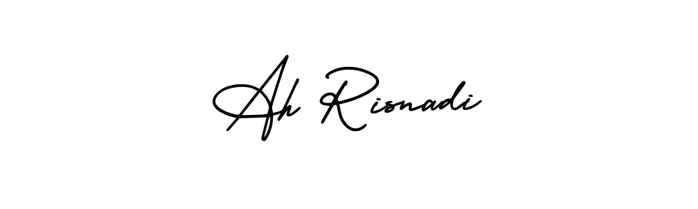 The best way (AmerikaSignatureDemo-Regular) to make a short signature is to pick only two or three words in your name. The name Ah Risnadi include a total of six letters. For converting this name. Ah Risnadi signature style 3 images and pictures png