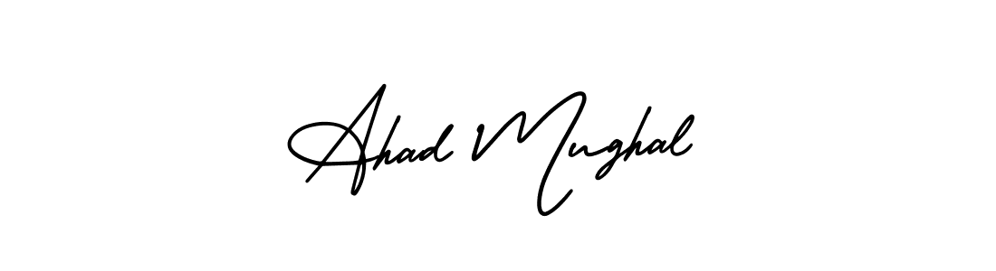 You should practise on your own different ways (AmerikaSignatureDemo-Regular) to write your name (Ahad Mughal) in signature. don't let someone else do it for you. Ahad Mughal signature style 3 images and pictures png