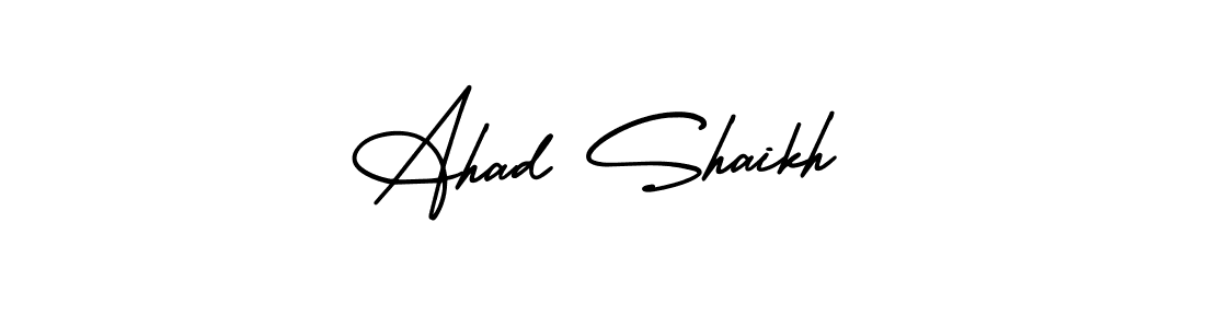 The best way (AmerikaSignatureDemo-Regular) to make a short signature is to pick only two or three words in your name. The name Ahad Shaikh include a total of six letters. For converting this name. Ahad Shaikh signature style 3 images and pictures png