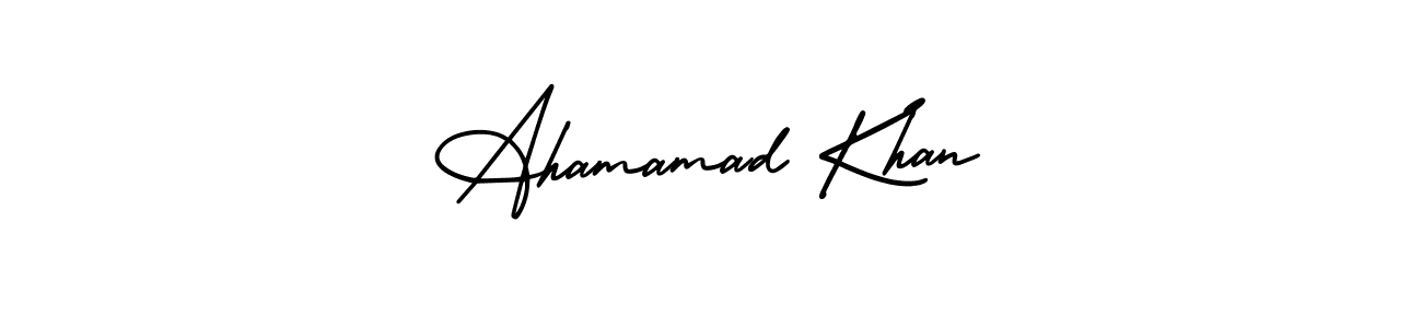 This is the best signature style for the Ahamamad Khan name. Also you like these signature font (AmerikaSignatureDemo-Regular). Mix name signature. Ahamamad Khan signature style 3 images and pictures png