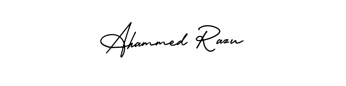 This is the best signature style for the Ahammed Razu name. Also you like these signature font (AmerikaSignatureDemo-Regular). Mix name signature. Ahammed Razu signature style 3 images and pictures png
