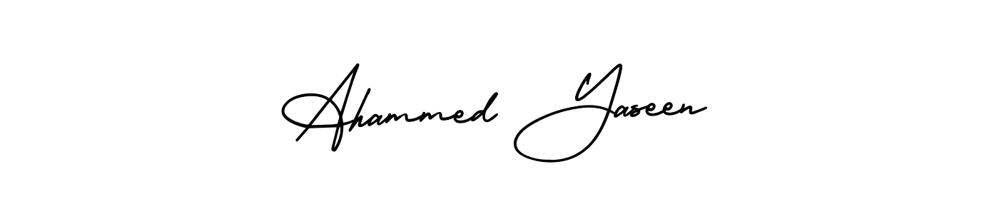 The best way (AmerikaSignatureDemo-Regular) to make a short signature is to pick only two or three words in your name. The name Ahammed Yaseen include a total of six letters. For converting this name. Ahammed Yaseen signature style 3 images and pictures png