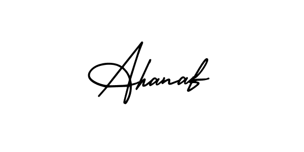 How to make Ahanaf name signature. Use AmerikaSignatureDemo-Regular style for creating short signs online. This is the latest handwritten sign. Ahanaf signature style 3 images and pictures png