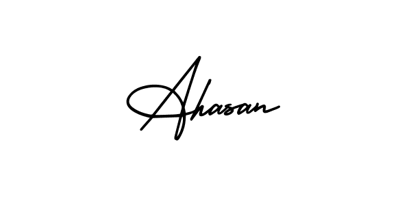 You should practise on your own different ways (AmerikaSignatureDemo-Regular) to write your name (Ahasan) in signature. don't let someone else do it for you. Ahasan signature style 3 images and pictures png