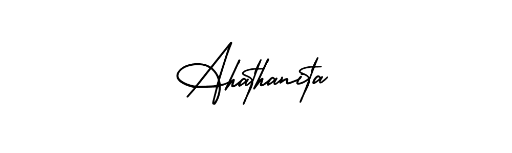 The best way (AmerikaSignatureDemo-Regular) to make a short signature is to pick only two or three words in your name. The name Ahathanita include a total of six letters. For converting this name. Ahathanita signature style 3 images and pictures png