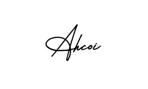 You should practise on your own different ways (AmerikaSignatureDemo-Regular) to write your name (Ahcoi) in signature. don't let someone else do it for you. Ahcoi signature style 3 images and pictures png