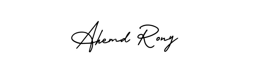 You should practise on your own different ways (AmerikaSignatureDemo-Regular) to write your name (Ahemd Rony) in signature. don't let someone else do it for you. Ahemd Rony signature style 3 images and pictures png