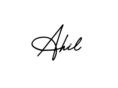 You should practise on your own different ways (AmerikaSignatureDemo-Regular) to write your name (Ahil) in signature. don't let someone else do it for you. Ahil signature style 3 images and pictures png