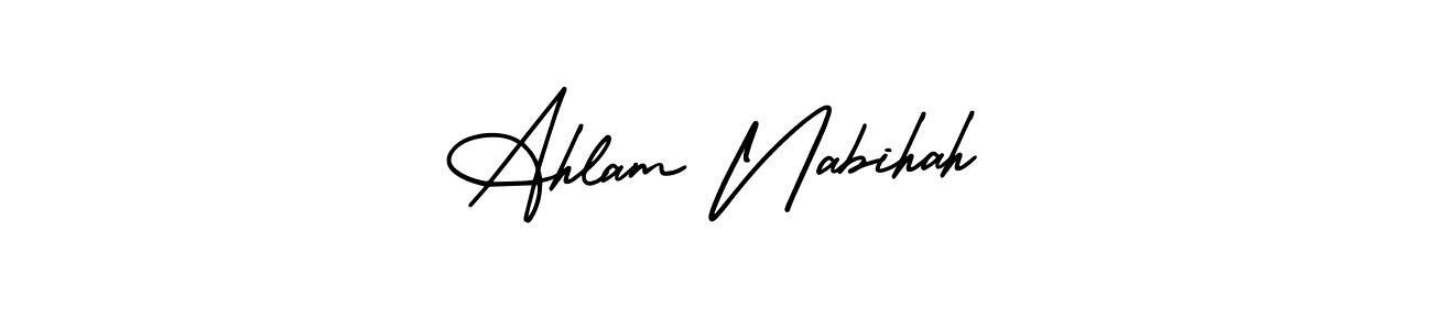 if you are searching for the best signature style for your name Ahlam Nabihah. so please give up your signature search. here we have designed multiple signature styles  using AmerikaSignatureDemo-Regular. Ahlam Nabihah signature style 3 images and pictures png