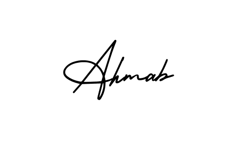 You should practise on your own different ways (AmerikaSignatureDemo-Regular) to write your name (Ahmab) in signature. don't let someone else do it for you. Ahmab signature style 3 images and pictures png