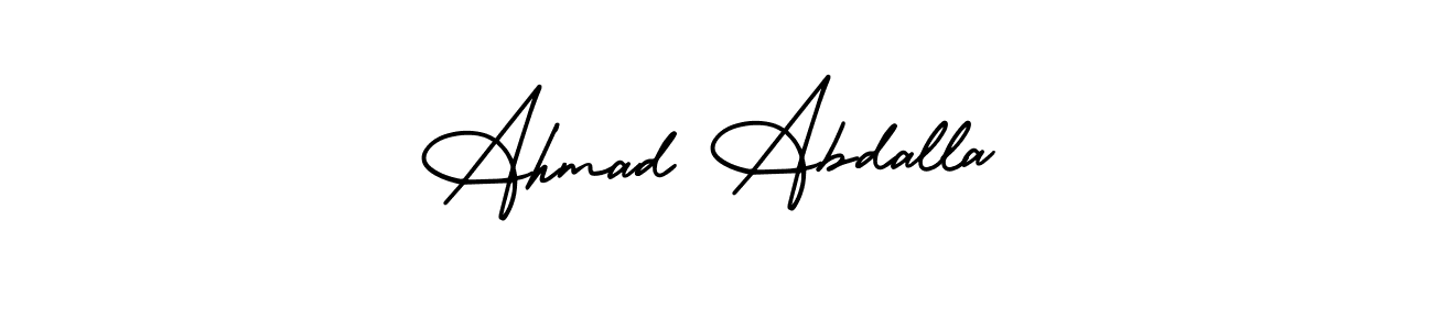 You should practise on your own different ways (AmerikaSignatureDemo-Regular) to write your name (Ahmad Abdalla) in signature. don't let someone else do it for you. Ahmad Abdalla signature style 3 images and pictures png