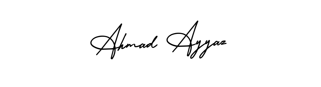This is the best signature style for the Ahmad Ayyaz name. Also you like these signature font (AmerikaSignatureDemo-Regular). Mix name signature. Ahmad Ayyaz signature style 3 images and pictures png