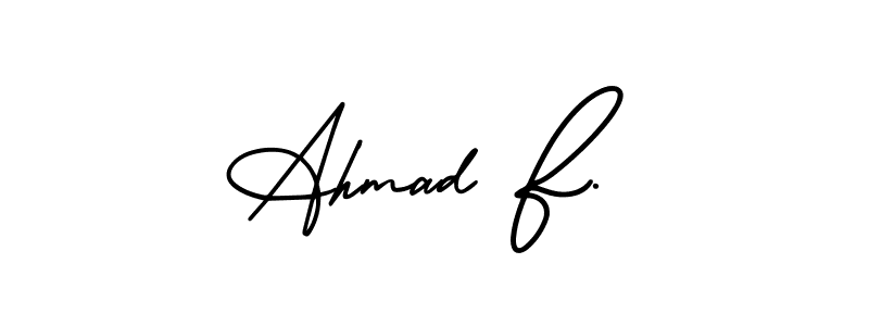 This is the best signature style for the Ahmad F. name. Also you like these signature font (AmerikaSignatureDemo-Regular). Mix name signature. Ahmad F. signature style 3 images and pictures png