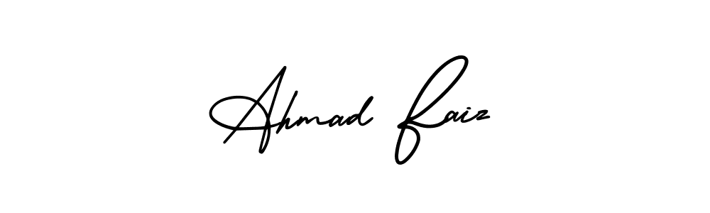 You should practise on your own different ways (AmerikaSignatureDemo-Regular) to write your name (Ahmad Faiz) in signature. don't let someone else do it for you. Ahmad Faiz signature style 3 images and pictures png