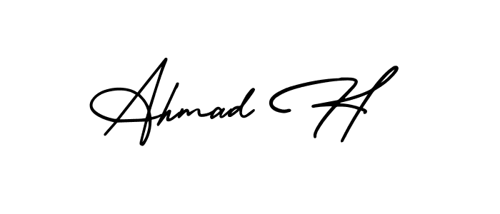 The best way (AmerikaSignatureDemo-Regular) to make a short signature is to pick only two or three words in your name. The name Ahmad H include a total of six letters. For converting this name. Ahmad H signature style 3 images and pictures png