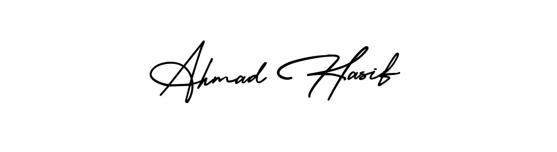 You should practise on your own different ways (AmerikaSignatureDemo-Regular) to write your name (Ahmad Hasif) in signature. don't let someone else do it for you. Ahmad Hasif signature style 3 images and pictures png