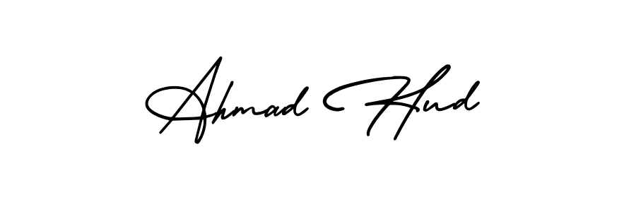 This is the best signature style for the Ahmad Hud name. Also you like these signature font (AmerikaSignatureDemo-Regular). Mix name signature. Ahmad Hud signature style 3 images and pictures png