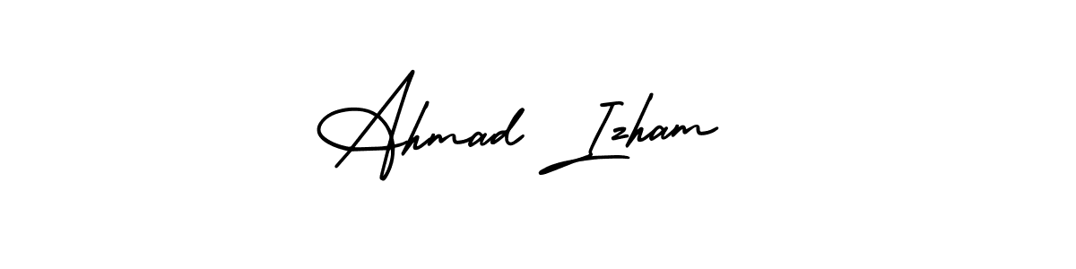 The best way (AmerikaSignatureDemo-Regular) to make a short signature is to pick only two or three words in your name. The name Ahmad Izham  include a total of six letters. For converting this name. Ahmad Izham  signature style 3 images and pictures png