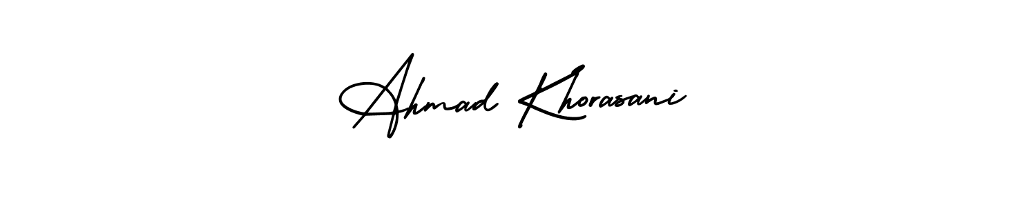 The best way (AmerikaSignatureDemo-Regular) to make a short signature is to pick only two or three words in your name. The name Ahmad Khorasani include a total of six letters. For converting this name. Ahmad Khorasani signature style 3 images and pictures png