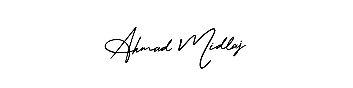 if you are searching for the best signature style for your name Ahmad Midlaj. so please give up your signature search. here we have designed multiple signature styles  using AmerikaSignatureDemo-Regular. Ahmad Midlaj signature style 3 images and pictures png