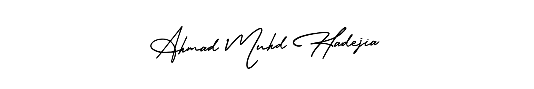 if you are searching for the best signature style for your name Ahmad Muhd Hadejia. so please give up your signature search. here we have designed multiple signature styles  using AmerikaSignatureDemo-Regular. Ahmad Muhd Hadejia signature style 3 images and pictures png