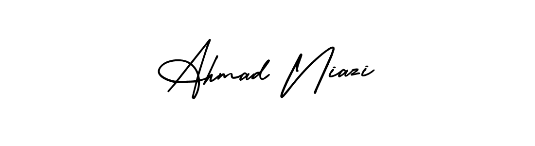 This is the best signature style for the Ahmad Niazi name. Also you like these signature font (AmerikaSignatureDemo-Regular). Mix name signature. Ahmad Niazi signature style 3 images and pictures png