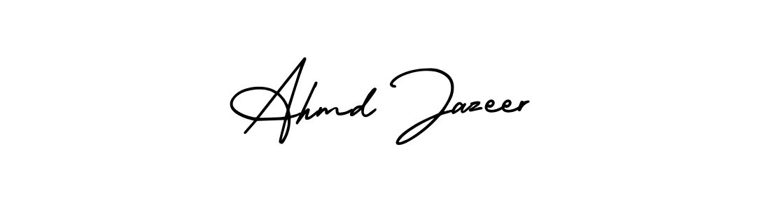 You should practise on your own different ways (AmerikaSignatureDemo-Regular) to write your name (Ahmd Jazeer) in signature. don't let someone else do it for you. Ahmd Jazeer signature style 3 images and pictures png