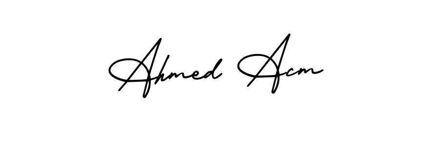 This is the best signature style for the Ahmed Acm name. Also you like these signature font (AmerikaSignatureDemo-Regular). Mix name signature. Ahmed Acm signature style 3 images and pictures png