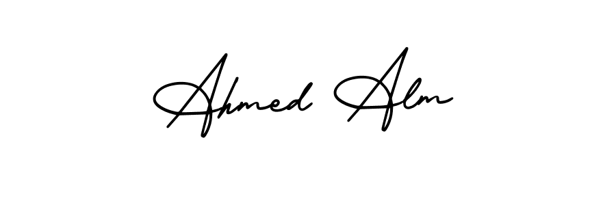 You should practise on your own different ways (AmerikaSignatureDemo-Regular) to write your name (Ahmed Alm) in signature. don't let someone else do it for you. Ahmed Alm signature style 3 images and pictures png