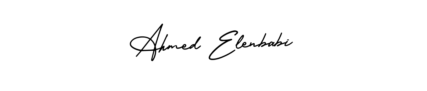 This is the best signature style for the Ahmed Elenbabi name. Also you like these signature font (AmerikaSignatureDemo-Regular). Mix name signature. Ahmed Elenbabi signature style 3 images and pictures png