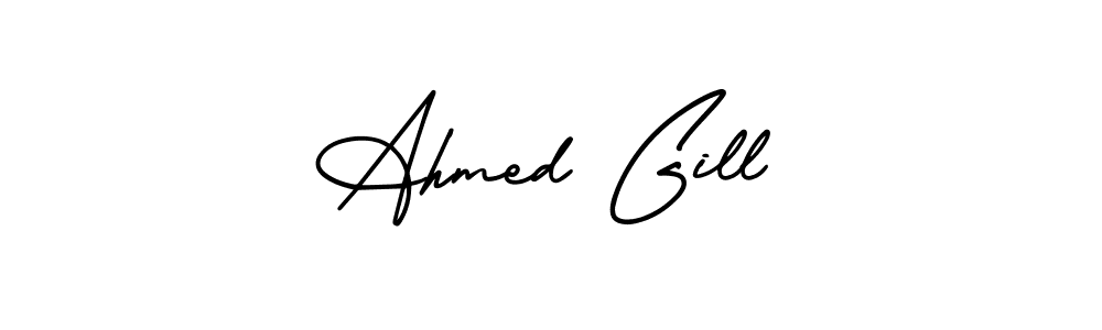 The best way (AmerikaSignatureDemo-Regular) to make a short signature is to pick only two or three words in your name. The name Ahmed Gill include a total of six letters. For converting this name. Ahmed Gill signature style 3 images and pictures png