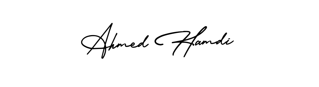 The best way (AmerikaSignatureDemo-Regular) to make a short signature is to pick only two or three words in your name. The name Ahmed Hamdi include a total of six letters. For converting this name. Ahmed Hamdi signature style 3 images and pictures png