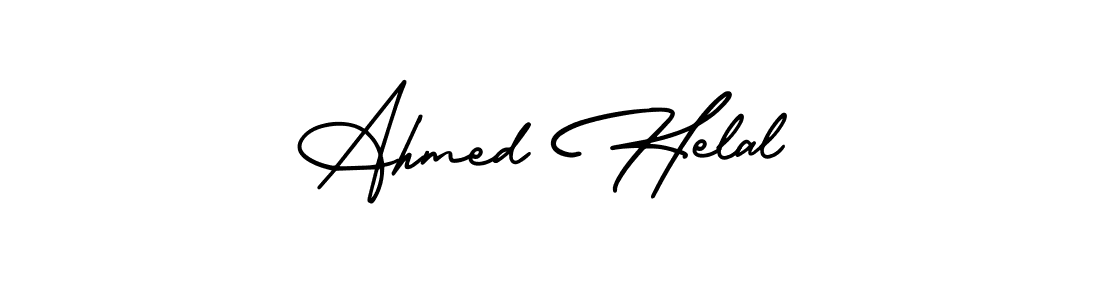 You should practise on your own different ways (AmerikaSignatureDemo-Regular) to write your name (Ahmed Helal) in signature. don't let someone else do it for you. Ahmed Helal signature style 3 images and pictures png