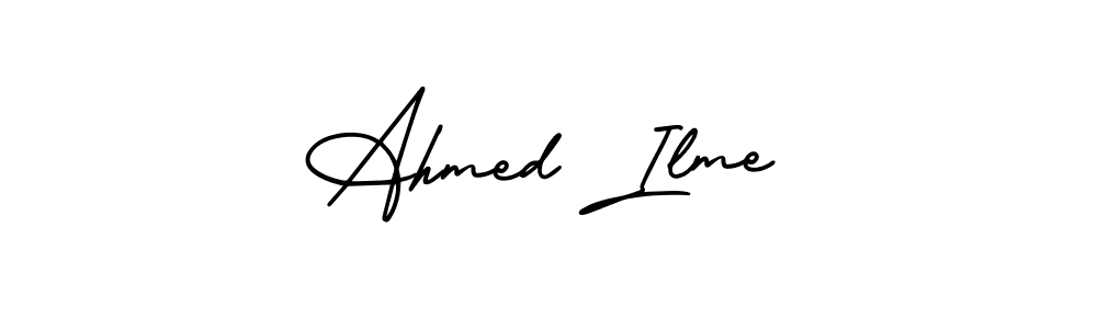 You should practise on your own different ways (AmerikaSignatureDemo-Regular) to write your name (Ahmed Ilme) in signature. don't let someone else do it for you. Ahmed Ilme signature style 3 images and pictures png