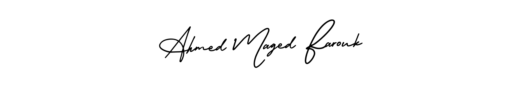 The best way (AmerikaSignatureDemo-Regular) to make a short signature is to pick only two or three words in your name. The name Ahmed Maged Farouk include a total of six letters. For converting this name. Ahmed Maged Farouk signature style 3 images and pictures png