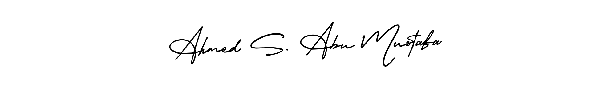 This is the best signature style for the Ahmed S. Abu Mustafa name. Also you like these signature font (AmerikaSignatureDemo-Regular). Mix name signature. Ahmed S. Abu Mustafa signature style 3 images and pictures png