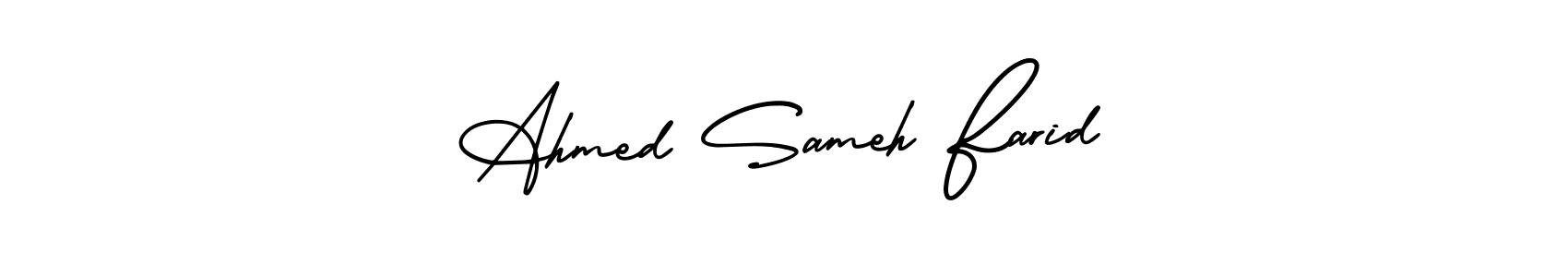 This is the best signature style for the Ahmed Sameh Farid name. Also you like these signature font (AmerikaSignatureDemo-Regular). Mix name signature. Ahmed Sameh Farid signature style 3 images and pictures png