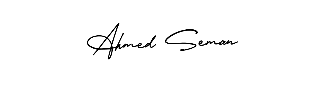 The best way (AmerikaSignatureDemo-Regular) to make a short signature is to pick only two or three words in your name. The name Ahmed Seman include a total of six letters. For converting this name. Ahmed Seman signature style 3 images and pictures png