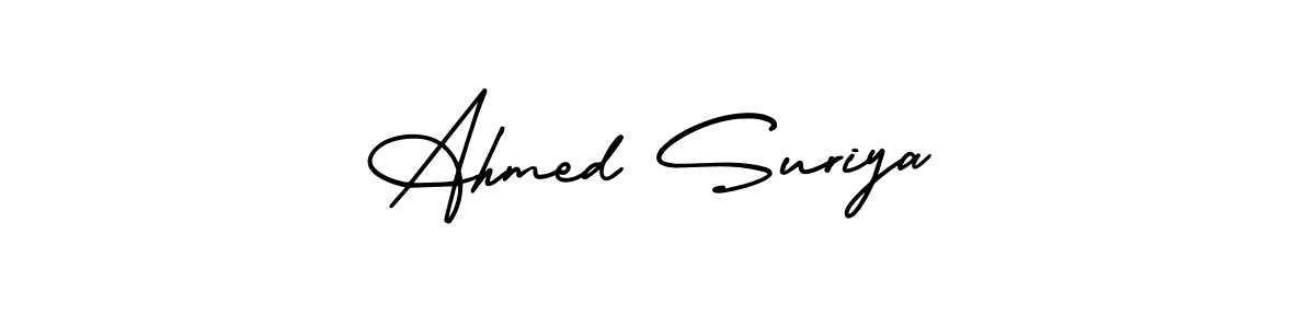 This is the best signature style for the Ahmed Suriya name. Also you like these signature font (AmerikaSignatureDemo-Regular). Mix name signature. Ahmed Suriya signature style 3 images and pictures png