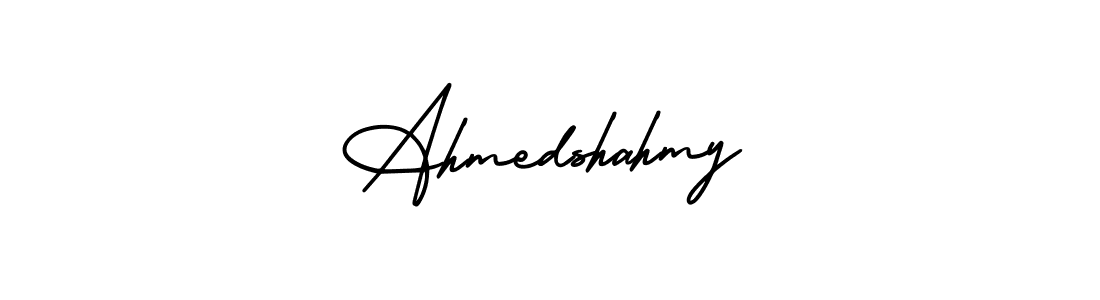 This is the best signature style for the Ahmedshahmy name. Also you like these signature font (AmerikaSignatureDemo-Regular). Mix name signature. Ahmedshahmy signature style 3 images and pictures png