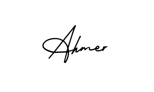 You should practise on your own different ways (AmerikaSignatureDemo-Regular) to write your name (Ahmer) in signature. don't let someone else do it for you. Ahmer signature style 3 images and pictures png