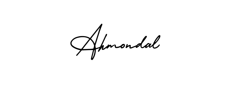 You should practise on your own different ways (AmerikaSignatureDemo-Regular) to write your name (Ahmondal) in signature. don't let someone else do it for you. Ahmondal signature style 3 images and pictures png