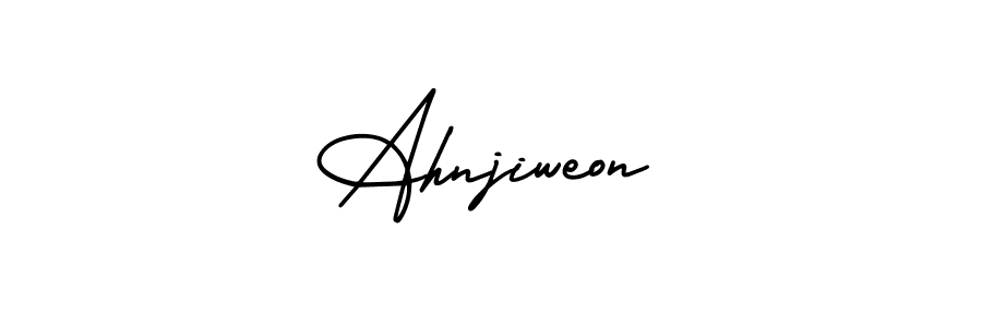 The best way (AmerikaSignatureDemo-Regular) to make a short signature is to pick only two or three words in your name. The name Ahnjiweon include a total of six letters. For converting this name. Ahnjiweon signature style 3 images and pictures png