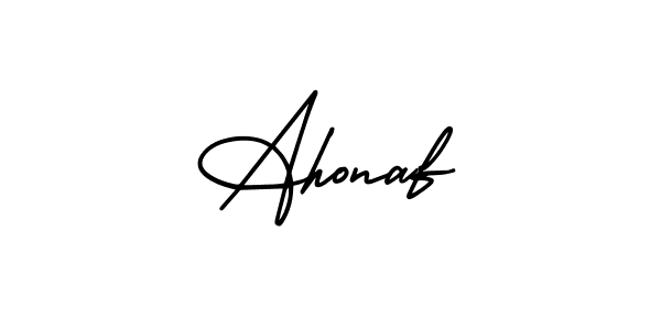 You should practise on your own different ways (AmerikaSignatureDemo-Regular) to write your name (Ahonaf) in signature. don't let someone else do it for you. Ahonaf signature style 3 images and pictures png