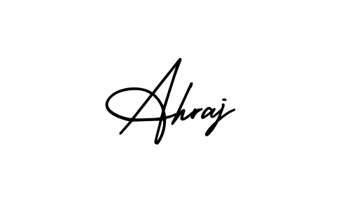 You should practise on your own different ways (AmerikaSignatureDemo-Regular) to write your name (Ahraj) in signature. don't let someone else do it for you. Ahraj signature style 3 images and pictures png
