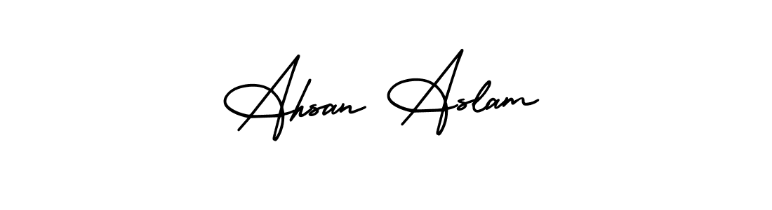 Make a short Ahsan Aslam signature style. Manage your documents anywhere anytime using AmerikaSignatureDemo-Regular. Create and add eSignatures, submit forms, share and send files easily. Ahsan Aslam signature style 3 images and pictures png