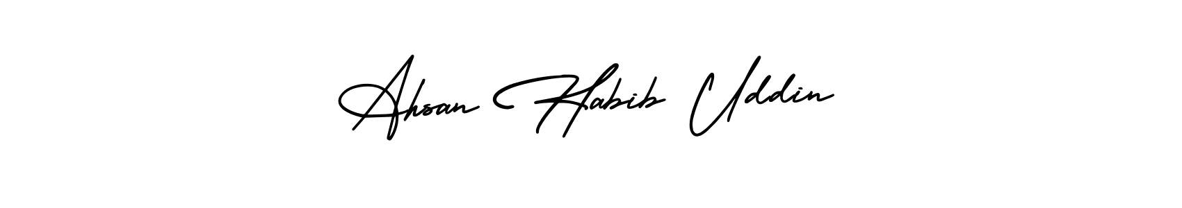 You should practise on your own different ways (AmerikaSignatureDemo-Regular) to write your name (Ahsan Habib Uddin) in signature. don't let someone else do it for you. Ahsan Habib Uddin signature style 3 images and pictures png