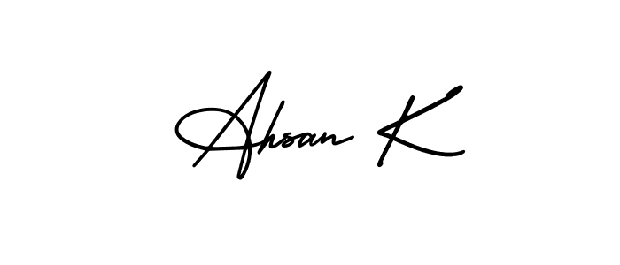 It looks lik you need a new signature style for name Ahsan K. Design unique handwritten (AmerikaSignatureDemo-Regular) signature with our free signature maker in just a few clicks. Ahsan K signature style 3 images and pictures png