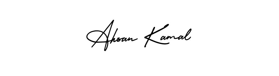 You should practise on your own different ways (AmerikaSignatureDemo-Regular) to write your name (Ahsan Kamal) in signature. don't let someone else do it for you. Ahsan Kamal signature style 3 images and pictures png